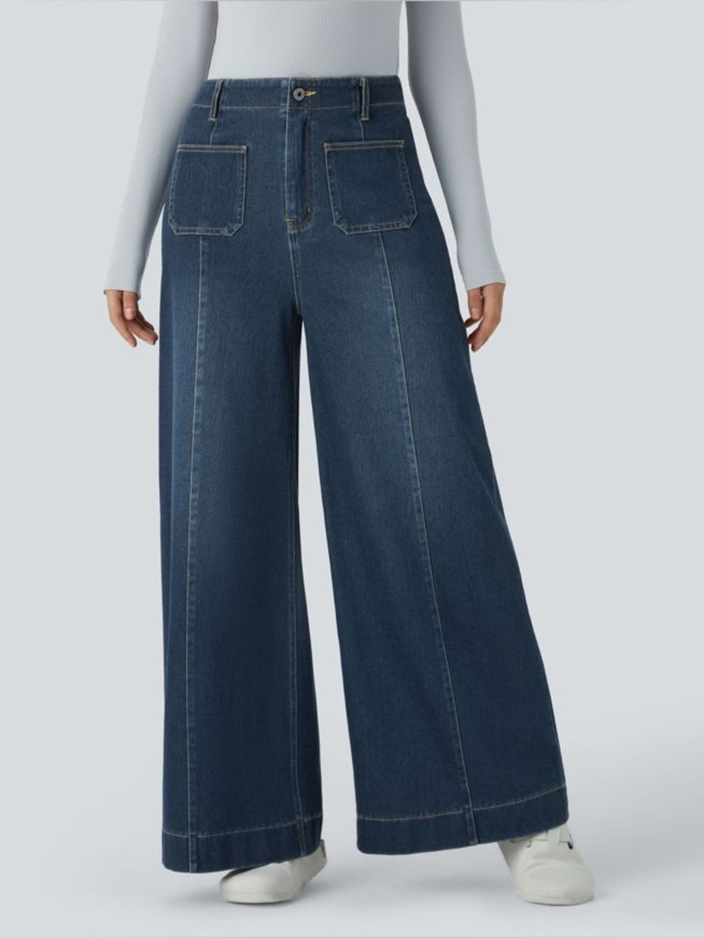 Halara Flex™ High Waisted Pockets Washed Casual Wide Leg Jeans Size Medium NWT